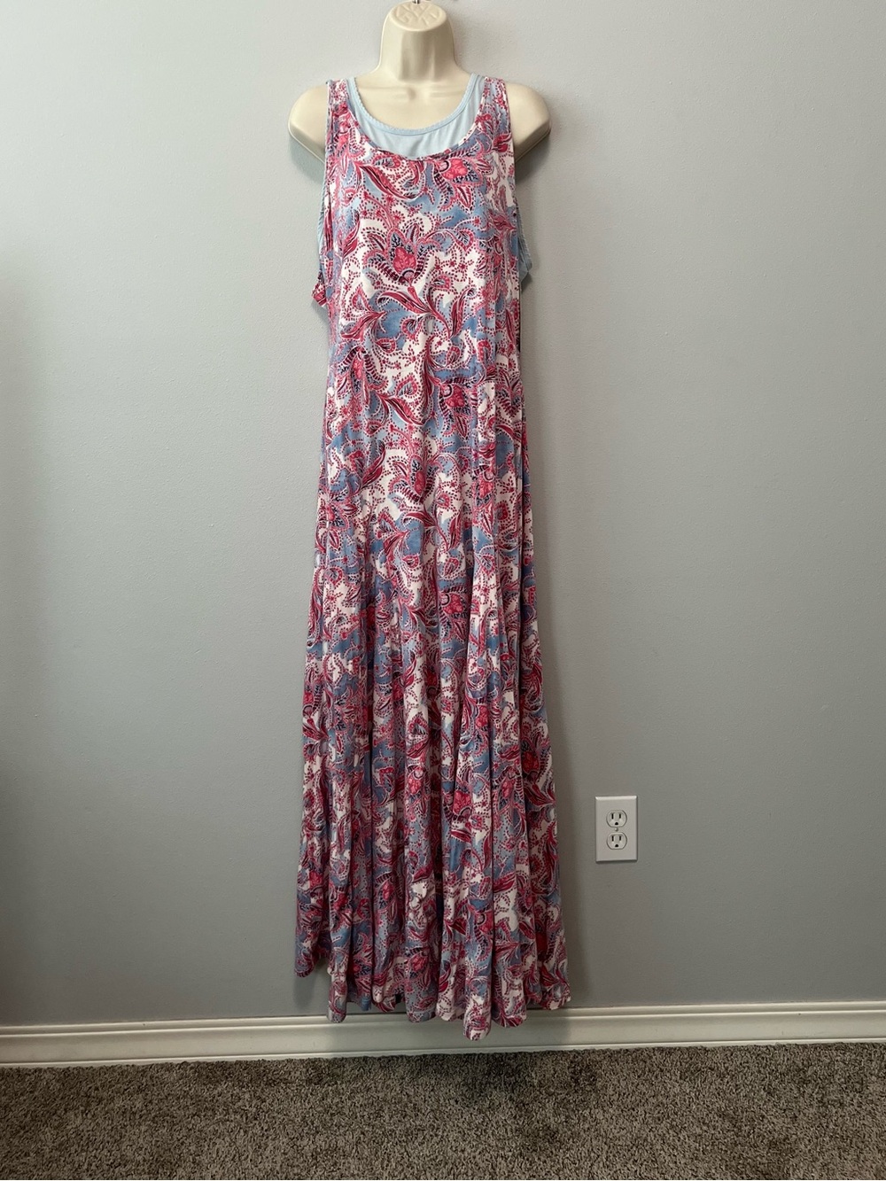 Ralph Lauren LRL Pink/Blue Paisley Maxi Dress Size XL  NWT!